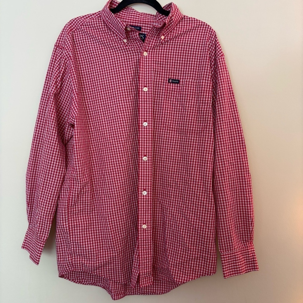 NWOT Chaps Men’s Red Casual Button Down Shirt with Gingham Pattern Size L
